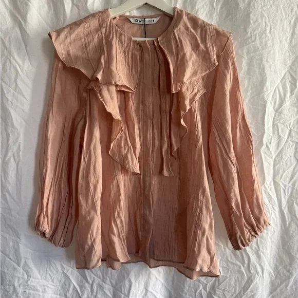 Zara Collection Ruffled Collar Shirt -Blouse - Size Small NEW - Picture 2 of 13